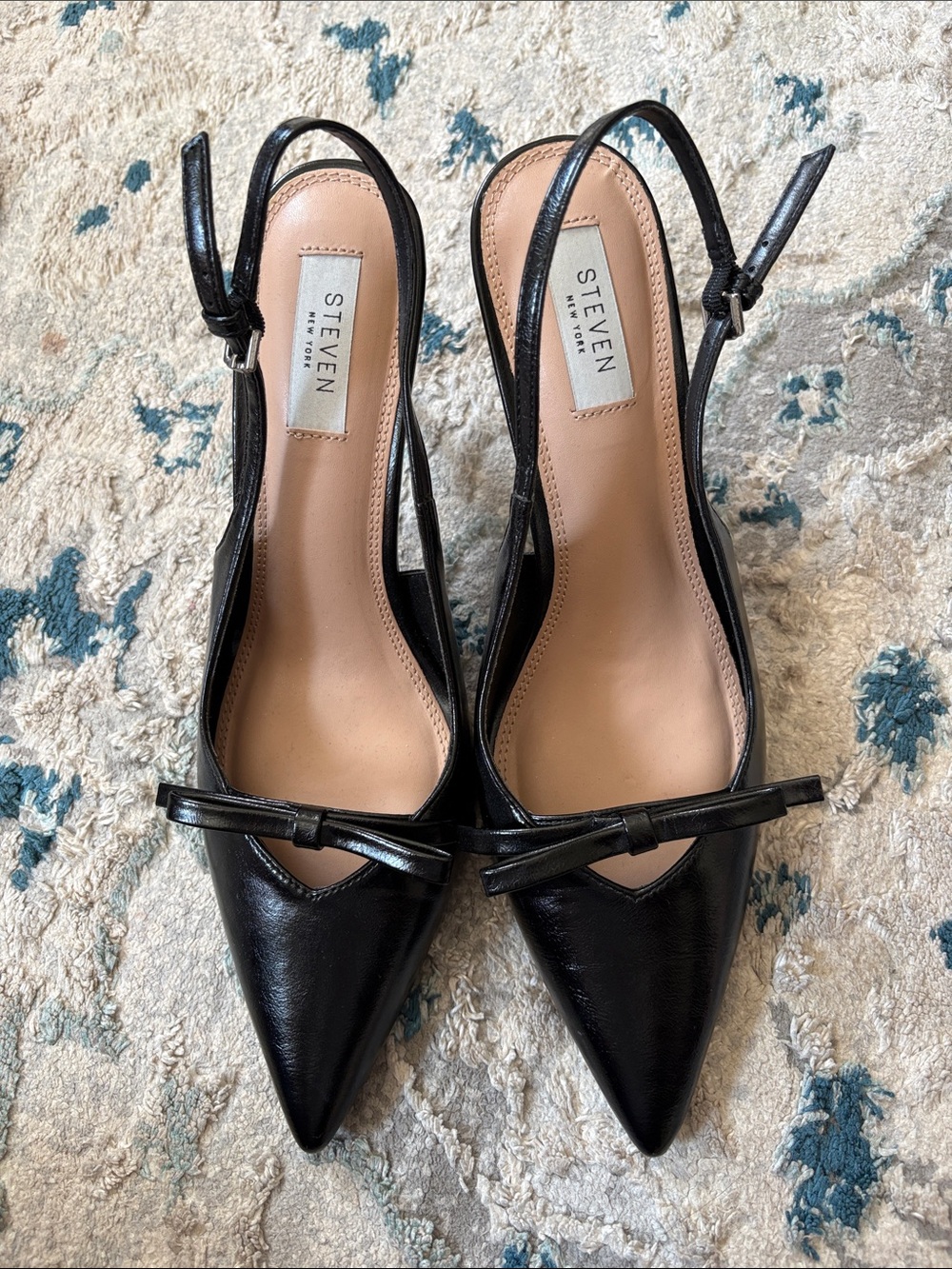 Steven By Steve Madden Black Pointed Toe Slingback Pumps with Bow